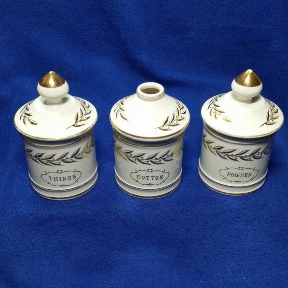 Vintage Lefton Apothecary Vanity Jar Decor Set MCM 1950's 3 Pc Set Lefton 2404 - Picture 6 of 10